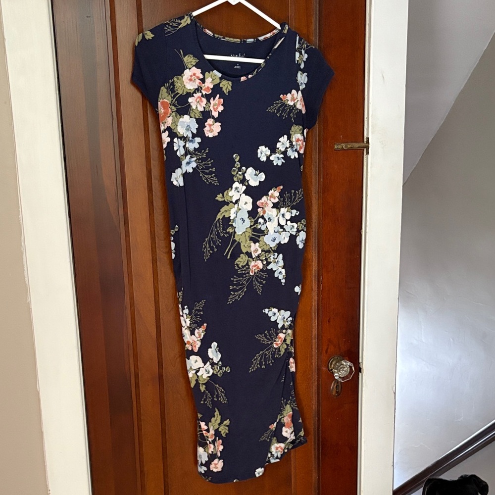 Isabel Maternity Navy Floral Midi Dress